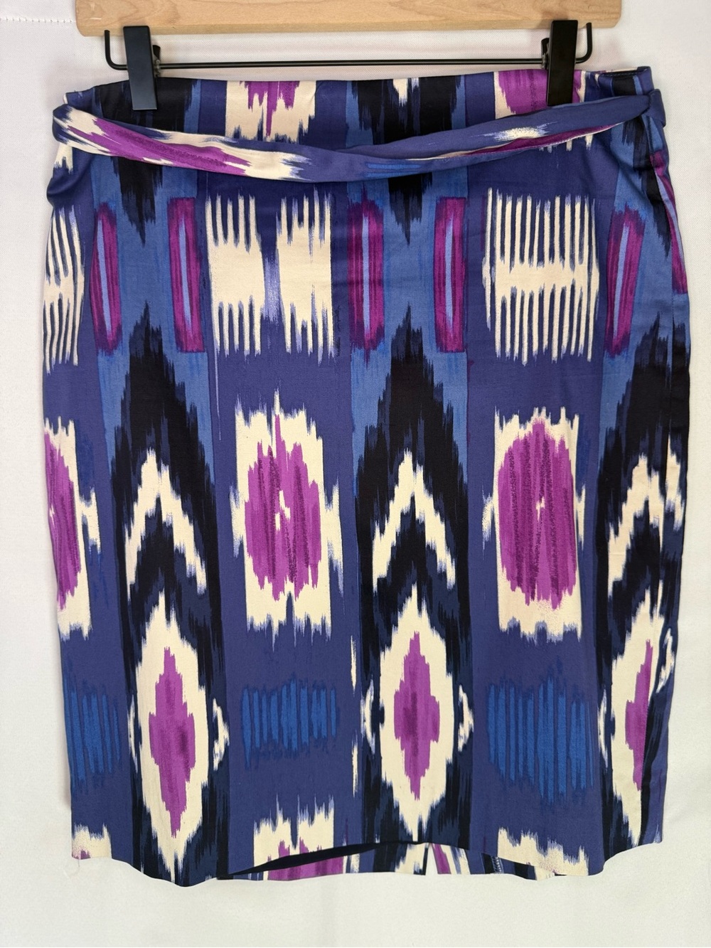 Talbots - Belted Purple and Navy Ikat Pencil Skirt - Size 8P